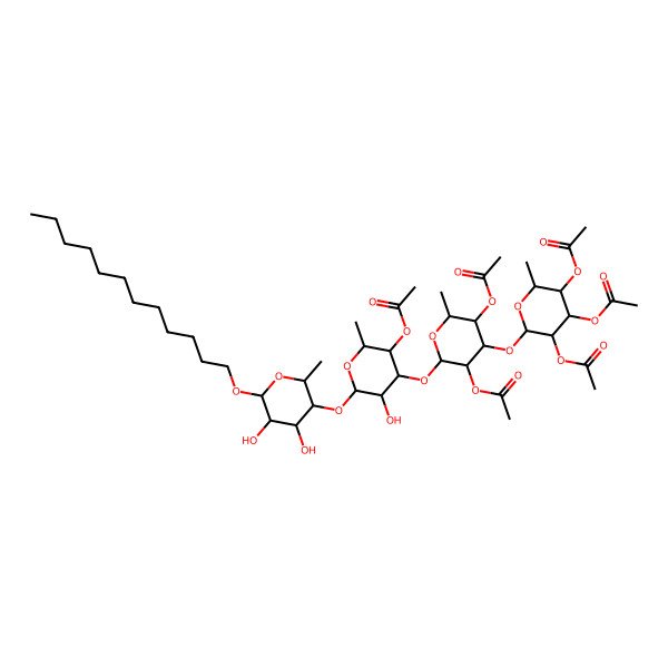 2D Structure of [(2S,3S,4S,5R,6S)-4-[(2S,3R,4R,5S,6S)-3,5-diacetyloxy-6-methyl-4-[(2S,3R,4R,5S,6S)-3,4,5-triacetyloxy-6-methyloxan-2-yl]oxyoxan-2-yl]oxy-6-[(2S,3R,4S,5R,6R)-6-dodecoxy-4,5-dihydroxy-2-methyloxan-3-yl]oxy-5-hydroxy-2-methyloxan-3-yl] acetate