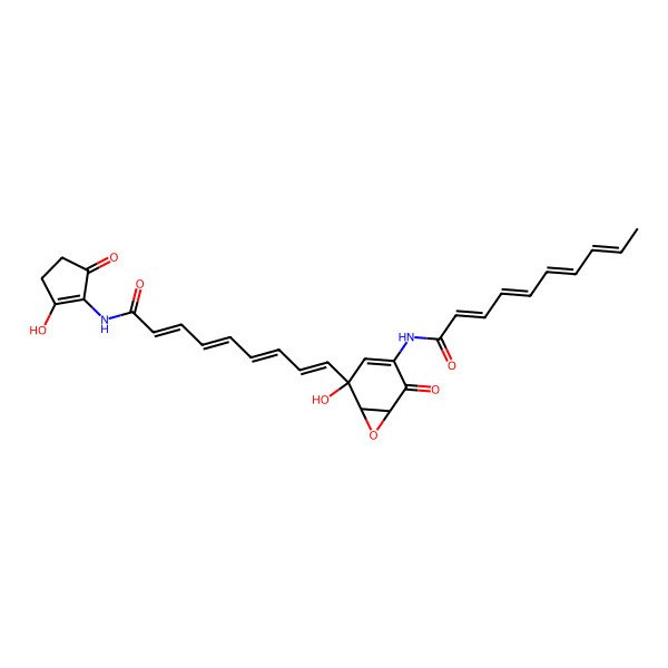 2D Structure of (2E,4E,6E,8E)-N-[(1S,5S,6R)-5-hydroxy-5-[(1E,3E,5E,7E)-9-[(2-hydroxy-5-oxocyclopenten-1-yl)amino]-9-oxonona-1,3,5,7-tetraenyl]-2-oxo-7-oxabicyclo[4.1.0]hept-3-en-3-yl]deca-2,4,6,8-tetraenamide