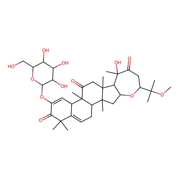 2D Structure of (1S,2S,4R,6S,9R,10R,11R,14R,15R)-9-hydroxy-6-(2-methoxypropan-2-yl)-2,9,11,14,19,19-hexamethyl-17-[(2S,3R,4S,5S,6R)-3,4,5-trihydroxy-6-(hydroxymethyl)oxan-2-yl]oxy-5-oxapentacyclo[12.8.0.02,11.04,10.015,20]docosa-16,20-diene-8,13,18-trione