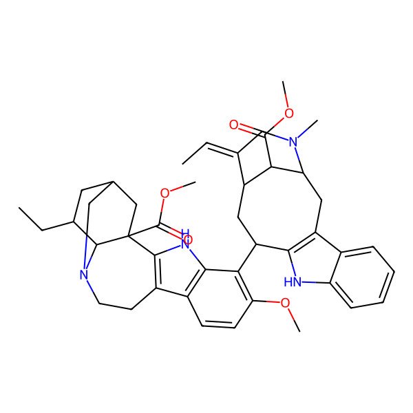 2D Structure of methyl 17-ethyl-5-[(12S,15Z)-15-ethylidene-18-methoxycarbonyl-17-methyl-10,17-diazatetracyclo[12.3.1.03,11.04,9]octadeca-3(11),4,6,8-tetraen-12-yl]-6-methoxy-3,13-diazapentacyclo[13.3.1.02,10.04,9.013,18]nonadeca-2(10),4(9),5,7-tetraene-1-carboxylate