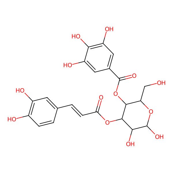 2D Structure of coumaroyl(3-OH)(-3)[galloyl(-4)]b-Glc