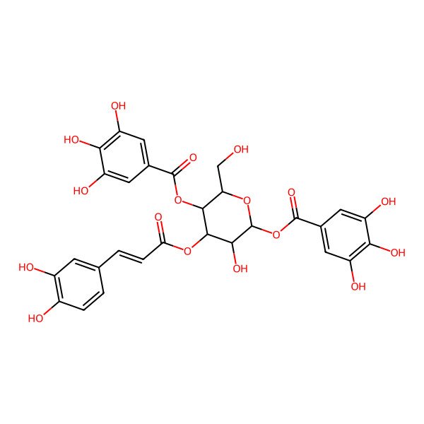 2D Structure of 3-O-(e)-caffeoyl-1,4-di-O-galloyl-beta-d-gluco-pyranose