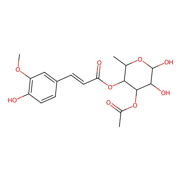 2D Structure of 3-O-Acetyl-4-O-(3-methoxy-4-hydroxy-trans-cinnamoyl)-alpha-L-rhamnopyranose
