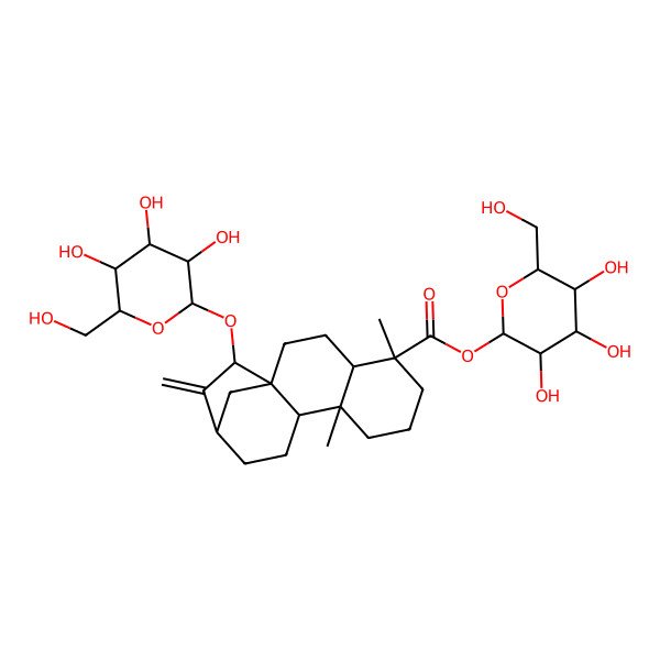 2D Structure of [(2R,3R,4S,5S,6R)-3,4,5-trihydroxy-6-(hydroxymethyl)oxan-2-yl] (1R,4S,5R,9S,10S,13R,15R)-5,9-dimethyl-14-methylidene-15-[(2R,3R,4S,5S,6R)-3,4,5-trihydroxy-6-(hydroxymethyl)oxan-2-yl]oxytetracyclo[11.2.1.01,10.04,9]hexadecane-5-carboxylate