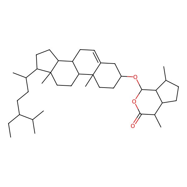 2D Structure of (1R,4R,4aR,7S,7aS)-1-[[(3R,8S,9S,10R,13R,14S,17R)-17-[(2R,5R)-5-ethyl-6-methylheptan-2-yl]-10,13-dimethyl-2,3,4,7,8,9,11,12,14,15,16,17-dodecahydro-1H-cyclopenta[a]phenanthren-3-yl]oxy]-4,7-dimethyl-4,4a,5,6,7,7a-hexahydro-1H-cyclopenta[c]pyran-3-one