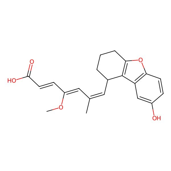 2D Structure of (2E,4Z,6E)-7-(8-hydroxy-1,2,3,4-tetrahydrodibenzo[b,d]furan-1-yl)-4-methoxy-6-methylhepta-2,4,6-trienoic acid