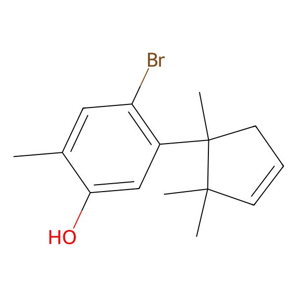 2D Structure of 4-Bromo-2-methyl-5-(1,2,2-trimethyl-3-cyclopenten-1-yl)phenol