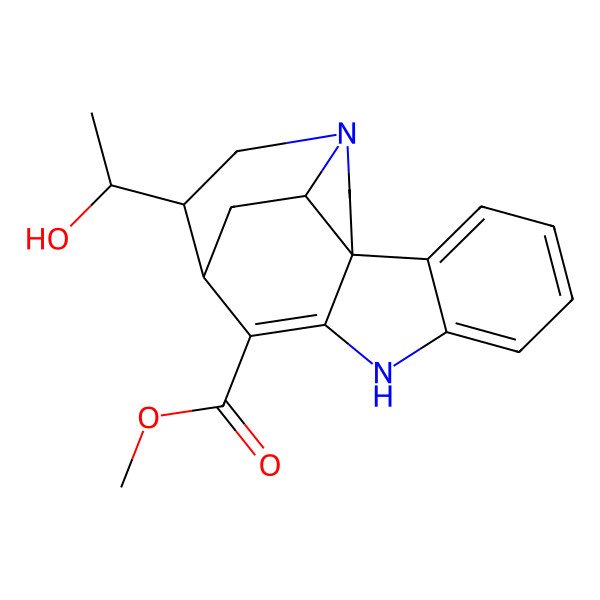 2D Structure of Curan-17-oic acid, 2,16-didehydro-19-hydroxy-, methyl ester, (20xi)-