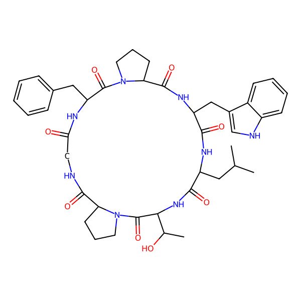 2D Structure of cyclo-(Pro1-Trp-Leu-Thr-Pro2-Gly-Phe)