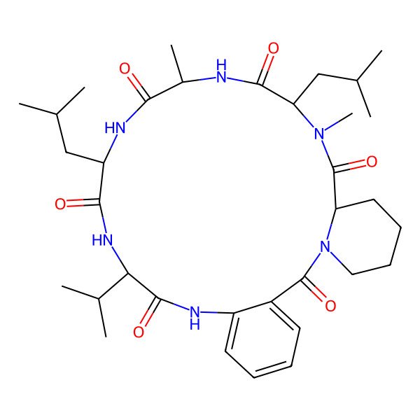 2D Structure of cyclo[2Abz-DL-Pip-DL-N(Me)Leu-DL-Ala-DL-Leu-DL-Val]