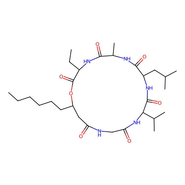 2D Structure of cyclo[Abu-ObAla(3-hexyl)-Gly-Val-D-Leu-Ala]