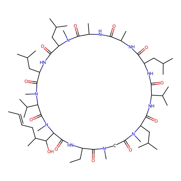 2D Structure of cyclo[Abu-Sar-N(Me)Leu-Val-Leu-Ala-D-Ala-D-N(Me)Leu-Leu-N(Me)Val-N(Me)Bmt(E)]