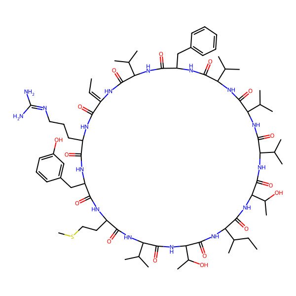 2D Structure of cyclo[Abu(2,3-dehydro)-Arg-Phe(3-OH)-Met-Val-Thr-Ile-aThr-Val-Val-Val-Phe-Val]