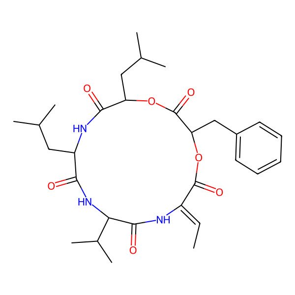 2D Structure of cyclo[Abu(2,3-dehydro)-DL-OPhe-DL-OLeu-DL-Leu-DL-Val]