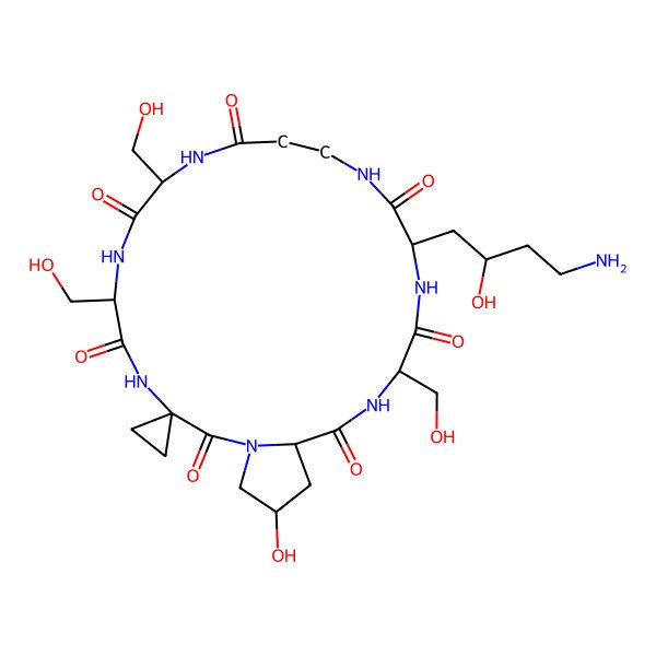 2D Structure of cyclo[Ac3c-DL-xiHyp-DL-Ser-DL-Lys(4-OH)-bAla-DL-Ser-DL-Ser]