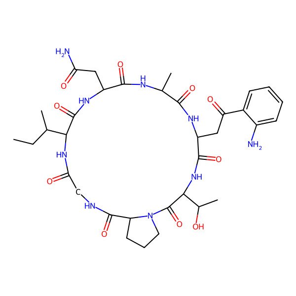 2D Structure of cyclo[Ala-Asp(Ph(2-NH2))-D-aThr-Pro-Gly-aIle-Asn]