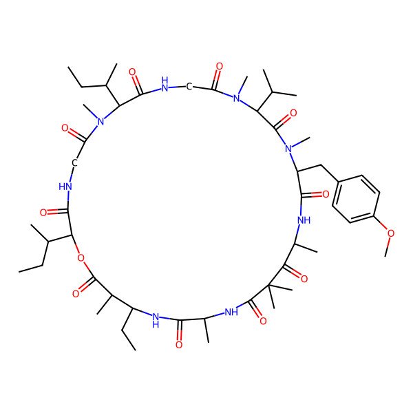 2D Structure of (2R,8R,14S,17R,20S,25S,28R,29S)-8-[(2R)-butan-2-yl]-2-[(2S)-butan-2-yl]-28-ethyl-17-[(4-methoxyphenyl)methyl]-7,13,16,20,22,22,25,29-octamethyl-14-propan-2-yl-1-oxa-4,7,10,13,16,19,24,27-octazacyclotriacontane-3,6,9,12,15,18,21,23,26,30-decone
