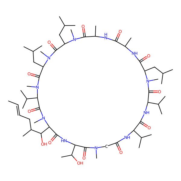 2D Structure of cyclo[Ala-D-Ala-N(Me)Leu-N(Me)Leu-D-N(Me)Val-N(Me)Bmt(E)-Thr-Sar-Val-Val-N(Me)Leu]