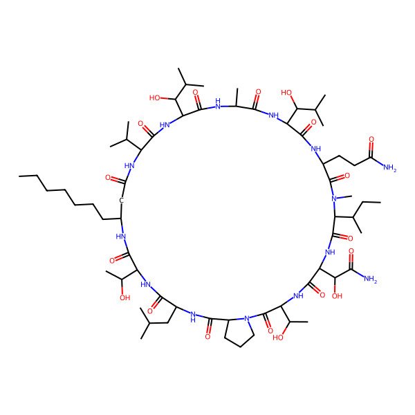 2D Structure of cyclo[Ala-D-Leu(3S-OH)-Gln-N(Me)Ile-D-Asn(3S-OH)-Thr-Pro-D-Leu-Thr-bAla(3R-heptyl)-Val-D-Leu(3S-OH)]