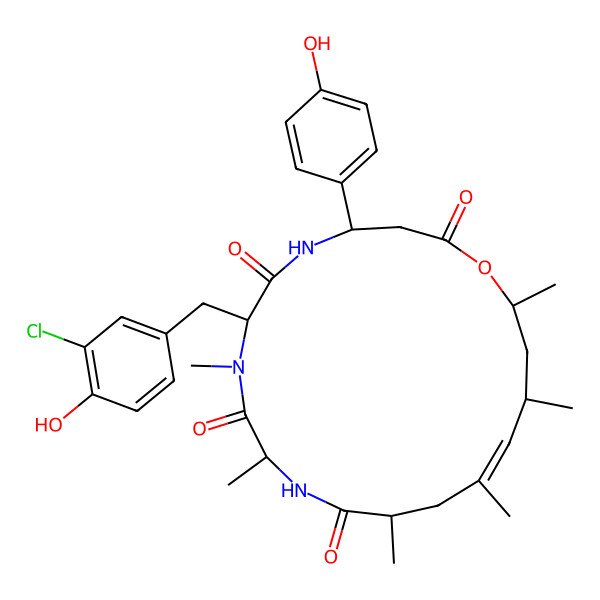 2D Structure of cyclo[Ala-D-N(Me)Tyr(3-Cl)-bTyr(S)-Unk]