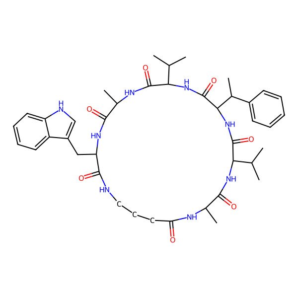 2D Structure of cyclo[Ala-D-Trp-Unk-D-Ala-D-Val-Phe(b-Me)-D-Val]