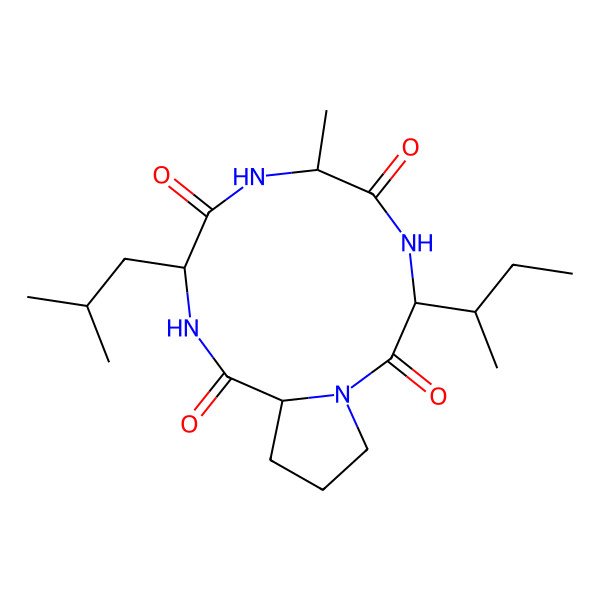 2D Structure of (3S,6S,9S,12S)-3-[(2S)-butan-2-yl]-6-methyl-9-(2-methylpropyl)-1,4,7,10-tetrazabicyclo[10.3.0]pentadecane-2,5,8,11-tetrone