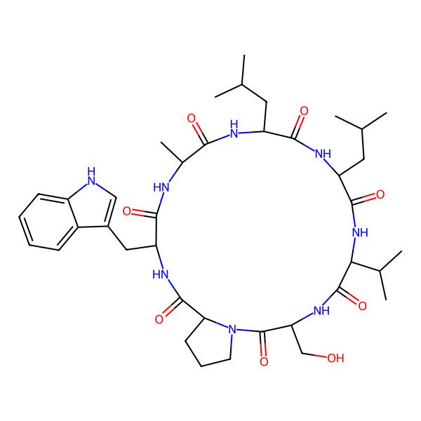 2D Structure of cyclo[Ala-Leu-Leu-Val-Ser-Pro-D-Trp]