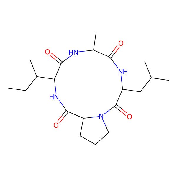 2D Structure of (3S,6S,9S,12S)-9-[(2S)-butan-2-yl]-6-methyl-3-(2-methylpropyl)-1,4,7,10-tetrazabicyclo[10.3.0]pentadecane-2,5,8,11-tetrone