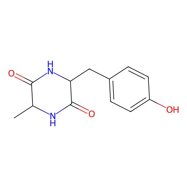 2D Structure of 3-[(4-Hydroxyphenyl)methyl]-6-methylpiperazine-2,5-dione