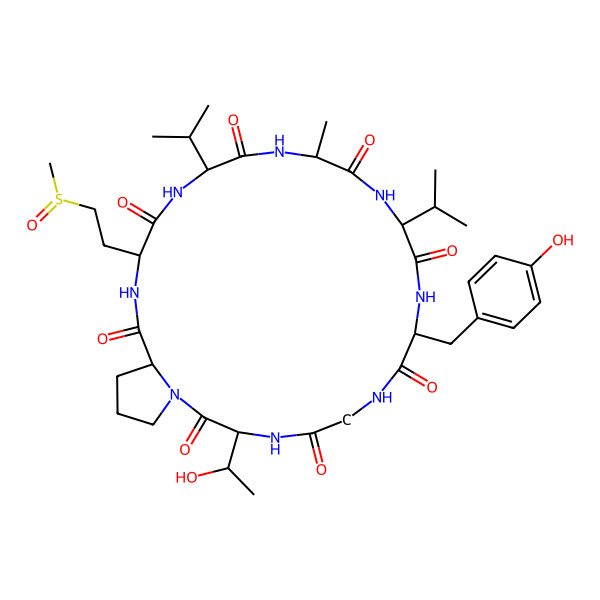 2D Structure of cyclo[Ala-Val-Tyr-Gly-Thr-Pro-Met(O)-Val]