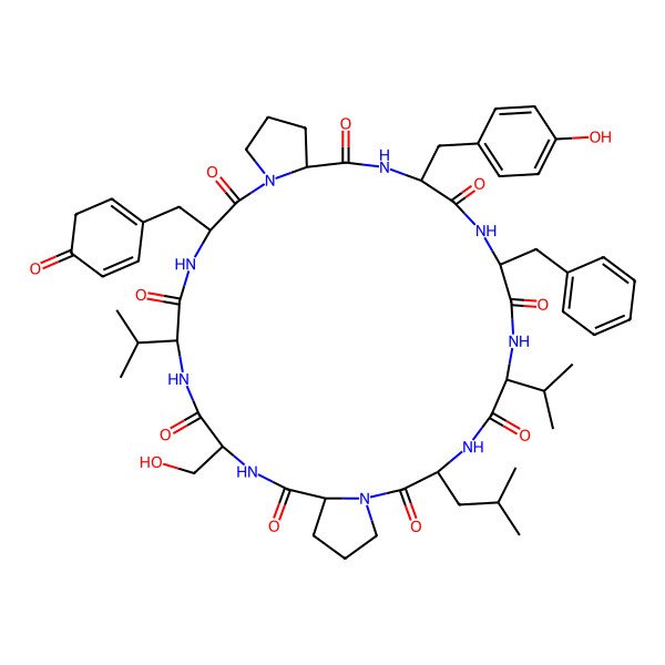 2D Structure of cyclo[Ala(Unk)-Pro-Tyr-Phe-Val-Leu-Pro-Ser-Val]
