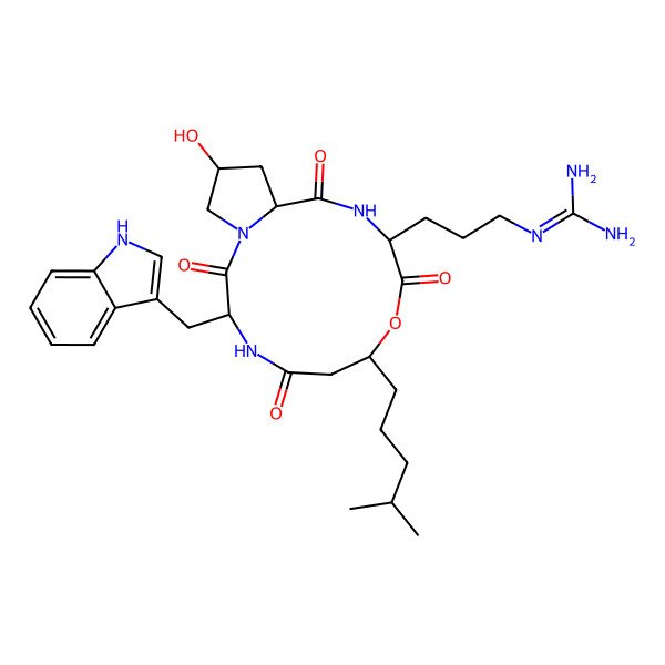 2D Structure of cyclo[Arg-ObAla(3S-isohexyl)-D-Trp-Hyp]
