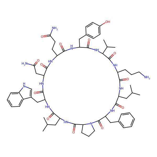 2D Structure of cyclo[Asn-Gln-Tyr-D-Val-Orn-Leu-D-Phe-Pro-Leu-D-Trp]
