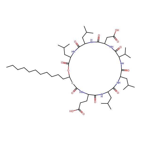 2D Structure of cyclo[Asp-D-Leu-Leu-ObAla(3-undecyl)-Glu-Leu-D-Leu-Val]