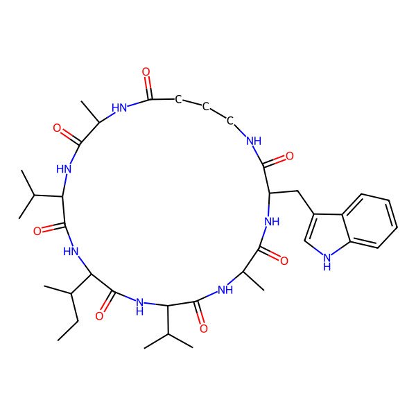2D Structure of (3R,6R,9R,12S,15R,18R)-12-[(2R)-butan-2-yl]-3-(1H-indol-3-ylmethyl)-6,18-dimethyl-9,15-di(propan-2-yl)-1,4,7,10,13,16,19-heptazacyclotricosane-2,5,8,11,14,17,20-heptone