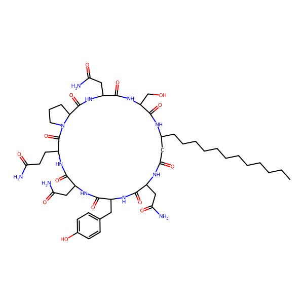 2D Structure of cyclo[D-Asn-Gln-Pro-D-Asn-Ser-bAla(3R-dodecyl)-Asn-D-Tyr]