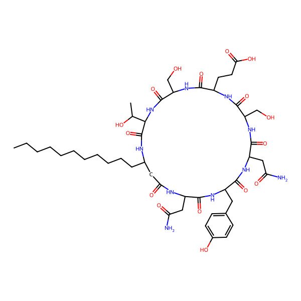 2D Structure of cyclo[D-Asn-Ser-Glu-Ser-aThr-bAla(3S-undecyl)-D-Asn-Tyr]