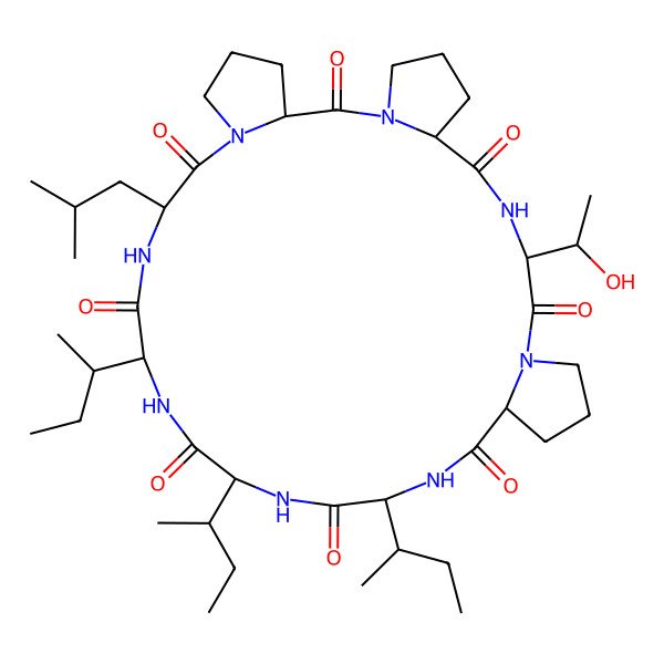 2D Structure of cyclo[D-Ile-aIle-aIle-D-Leu-DL-Pro-Pro-D-xiThr-Pro]