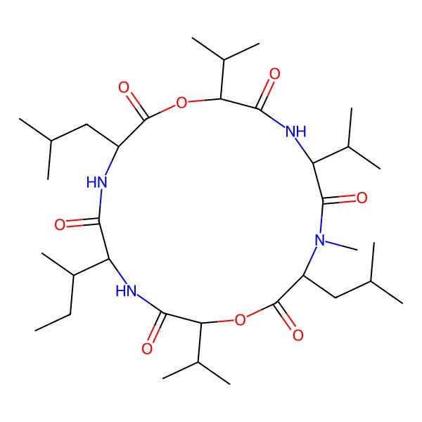 2D Structure of cyclo[D-Leu-OVal-Val-N(Me)Leu-D-OVal-D-aIle]
