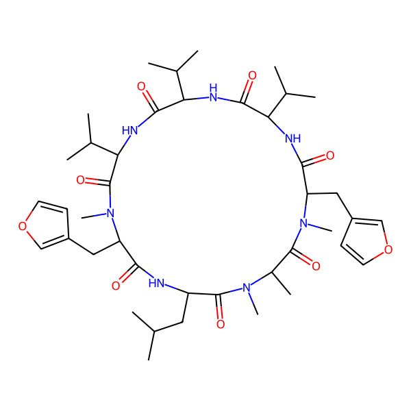 2D Structure of cyclo[D-N(Me)Ala-D-N(Me)Ala(fur-3-yl)(fur-3-yl)-Val-Val-D-Val-N(Me)Ala(fur-3-yl)(fur-3-yl)-D-Leu]