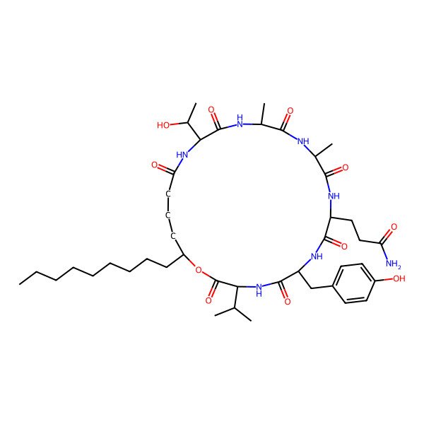 2D Structure of 3-[18-(1-Hydroxyethyl)-6-[(4-hydroxyphenyl)methyl]-12,15-dimethyl-24-nonyl-2,5,8,11,14,17,20-heptaoxo-3-propan-2-yl-1-oxa-4,7,10,13,16,19-hexazacyclotetracos-9-yl]propanamide