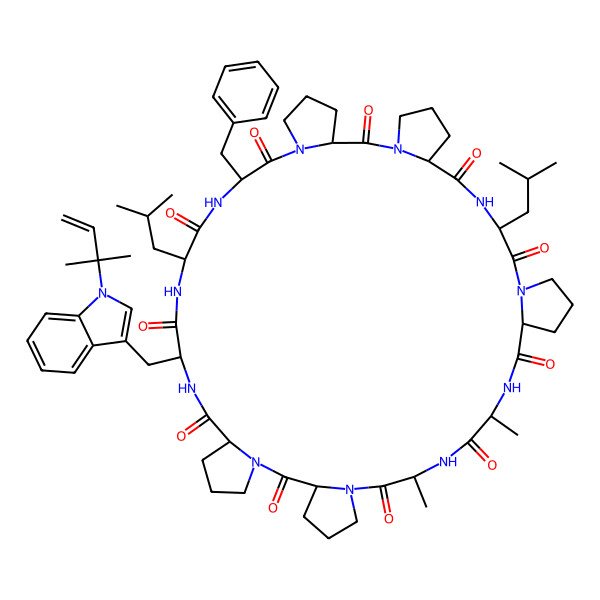 2D Structure of cyclo[DL-Ala-DL-Ala-DL-Pro-DL-Pro-DL-Trp(Unk)-DL-Leu-DL-Phe-DL-Pro-DL-Pro-DL-Leu-DL-Pro]