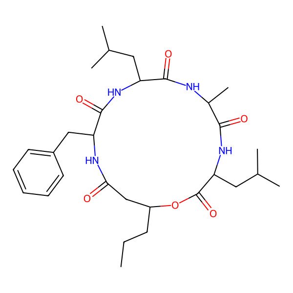 2D Structure of cyclo[DL-Ala-DL-Leu-ObAla(3-Pr)-DL-Phe-DL-Leu]