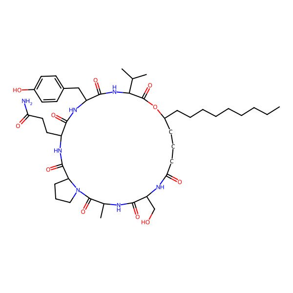 2D Structure of cyclo[DL-Ala-DL-Pro-DL-Gln-DL-Tyr-DL-Val-Unk-DL-Ser]