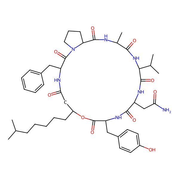 2D Structure of cyclo[DL-Ala-DL-Val-DL-Asn-DL-Tyr-ObAla(3-isooctyl)-DL-Phe-DL-Pro]