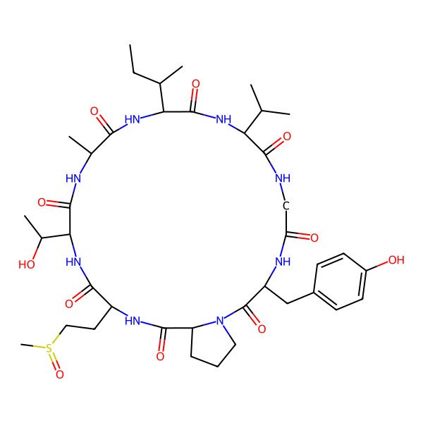 2D Structure of cyclo[DL-Ala-DL-xiIle-DL-Val-Gly-DL-Tyr-DL-Pro-DL-Met(O)-DL-xiThr]