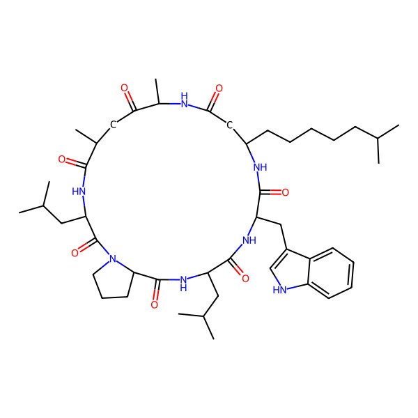 2D Structure of cyclo[DL-Ala-Unk-DL-Leu-DL-Pro-DL-Leu-DL-Trp-bAla(3-isooctyl)]