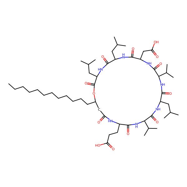 2D Structure of cyclo[DL-Asp-DL-Leu-DL-Leu-ObAla(3-dodecyl)-DL-Glu-DL-Val-DL-Leu-DL-Val]