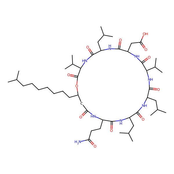 2D Structure of cyclo[DL-Asp-DL-Leu-DL-Val-ObAla(3-isodecyl)-DL-Gln-DL-Leu-DL-Leu-DL-Val]