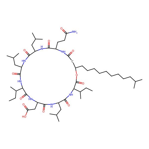 2D Structure of cyclo[DL-Asp-DL-Leu-DL-xiIle-ObAla(3-isododecyl)-DL-Gln-DL-Leu-DL-Leu-DL-xiIle]